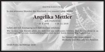 Traueranzeige von Angelika Mettler von Alsfelder Allgemeine