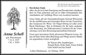 Traueranzeige von Anna Schell von Giessener Allgemeine, Alsfelder Allgemeine