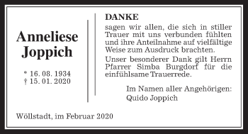 Traueranzeige von Anneliese Joppich von Wetterauer Zeitung