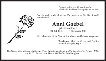 Traueranzeige von Anni Goebel von Wetterauer Zeitung