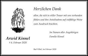 Traueranzeige von Arwid Kinnel von Bad Vilbel/Karben