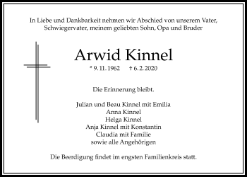 Traueranzeige von Arwid Kinnel von Bad Vilbel/Karben