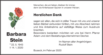 Traueranzeige von Barbara Stein von Giessener Allgemeine, Alsfelder Allgemeine