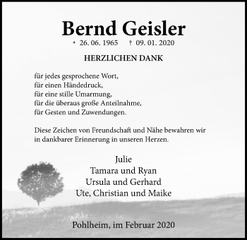Traueranzeige von Bernd Geisler von Pohlheimer Nachrichten