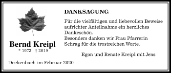 Traueranzeige von Bernd Kreipl von Giessener Allgemeine, Alsfelder Allgemeine
