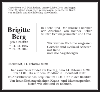 Traueranzeige von Brigitte Berg von Wetterauer Zeitung