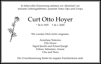 Traueranzeige von Curt Otto Hoyer von Bad Vilbel/Karben