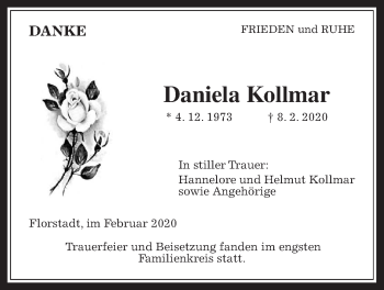 Traueranzeige von Daniela Kollmar von Wetterauer Zeitung