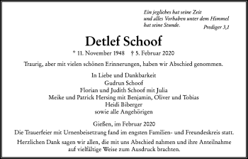 Traueranzeige von Detlef Schoof von Giessener Allgemeine, Alsfelder Allgemeine