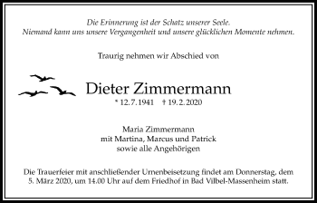 Traueranzeige von Dieter Zimmermann von Bad Vilbel/Karben
