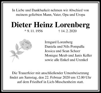 Traueranzeige von Dieter Heinz Lorenberg von Licher Wochenblatt