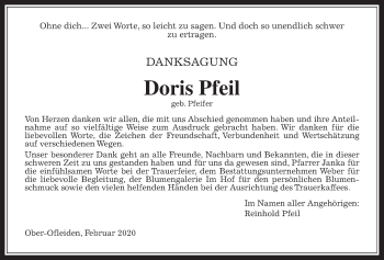Traueranzeige von Doris Pfeil von Alsfelder Allgemeine