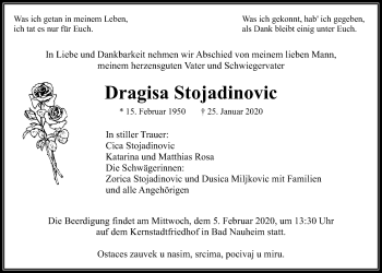 Traueranzeige von Dragisa Stojadinovic von Wetterauer Zeitung
