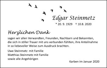 Traueranzeige von Edgar Steinmetz von Wetterauer Zeitung