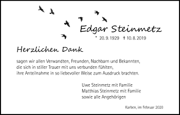 Traueranzeige von Edgar Steinmetz von Bad Vilbel/Karben