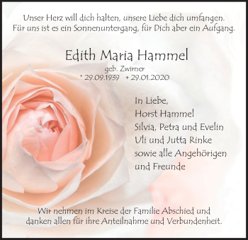 Traueranzeige von Edith Maria Hammel von Pohlheimer Nachrichten