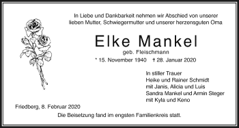 Traueranzeige von Elke Mankel von Wetterauer Zeitung