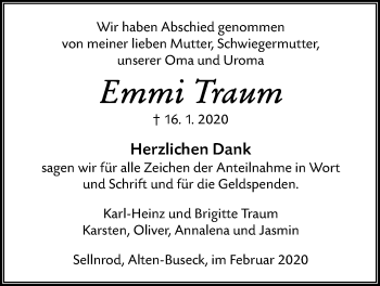 Traueranzeige von Emmi Traum von Mücker Stimme