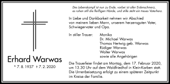 Traueranzeige von Erhard Warwas von Bad Vilbel/Karben