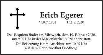 Traueranzeige von Erich Egerer von Wetterauer Zeitung