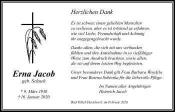 Traueranzeige von Erna Jacob von Bad Vilbel/Karben