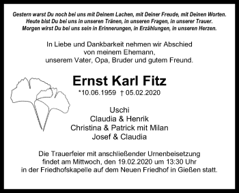 Traueranzeige von Ernst Karl Fitz von Giessener Allgemeine, Alsfelder Allgemeine