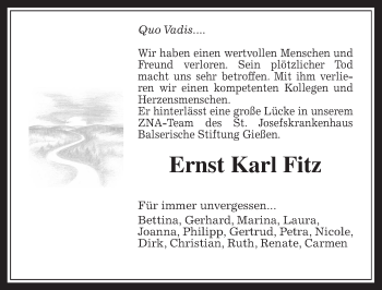 Traueranzeige von Ernst Karl Fitz von Giessener Allgemeine, Alsfelder Allgemeine