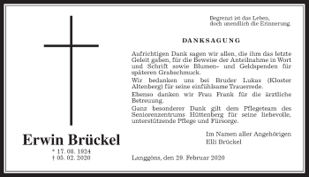 Traueranzeige von Erwin Brückel von Giessener Allgemeine, Alsfelder Allgemeine