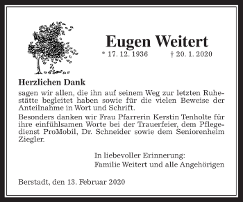 Traueranzeige von Eugen Weitert von Wetterauer Zeitung