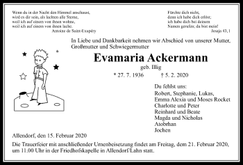 Traueranzeige von Evamaria Ackermann von Giessener Allgemeine, Alsfelder Allgemeine