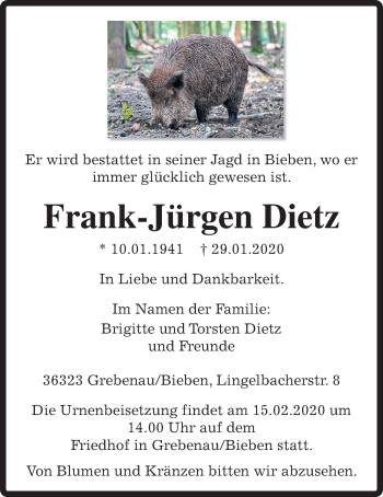 Traueranzeige von Frank-Jürgen Dietz von Alsfelder Allgemeine