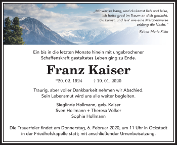 Traueranzeige von Franz Kaiser von Wetterauer Zeitung