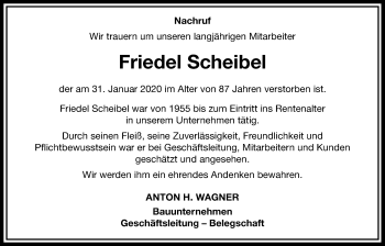 Traueranzeige von Friedel Scheibel von Wetterauer Zeitung