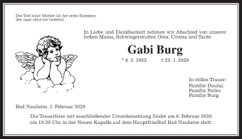 Traueranzeige von Gabi Burg von Wetterauer Zeitung