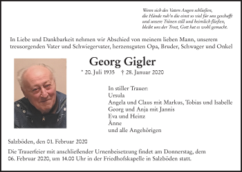 Traueranzeige von Georg Gigler von Giessener Allgemeine, Alsfelder Allgemeine