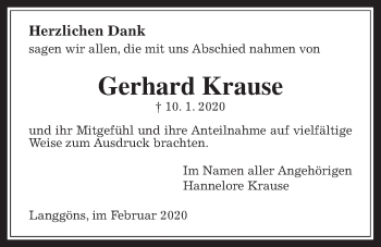 Traueranzeige von Gerhard Krause von Giessener Allgemeine, Alsfelder Allgemeine