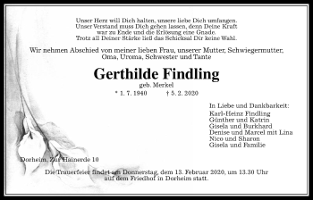 Traueranzeige von Gerthilde Findling von Wetterauer Zeitung