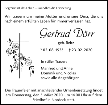 Traueranzeige von Gertrud Dörr von Giessener Allgemeine, Alsfelder Allgemeine
