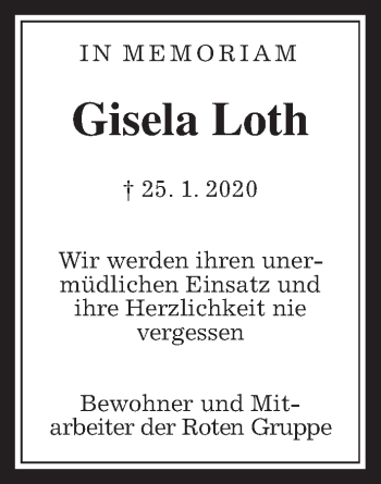 Traueranzeige von Gisela Loth von Wetterauer Zeitung