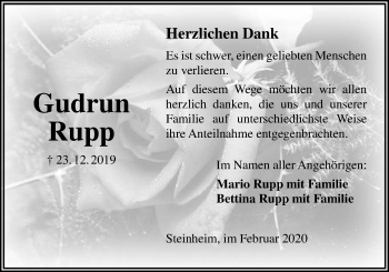 Traueranzeige von Gudrun Rupp von Licher Wochenblatt