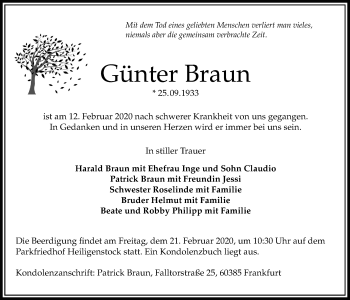 Traueranzeige von Günter Braun von Bad Vilbel/Karben