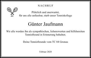 Traueranzeige von Günter Jaufmann von Bad Vilbel/Karben
