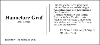 Traueranzeige von Hannelore Gräf von Wetterauer Zeitung