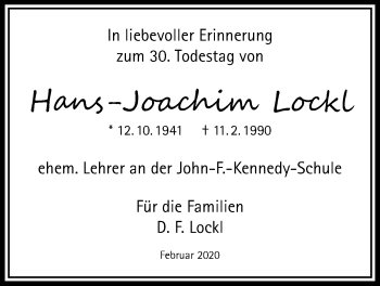 Traueranzeige von Hans-Joachim Lockl von Bad Vilbel/Karben