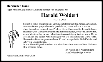 Traueranzeige von Harald Woldert von Giessener Allgemeine, Alsfelder Allgemeine