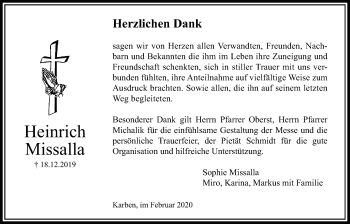 Traueranzeige von Heinrich Missalla von Bad Vilbel/Karben
