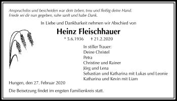 Traueranzeige von Heinz Fleischhauer von Licher Wochenblatt