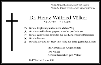 Traueranzeige von Heinz-Wilfried Völker von Bad Vilbel/Karben