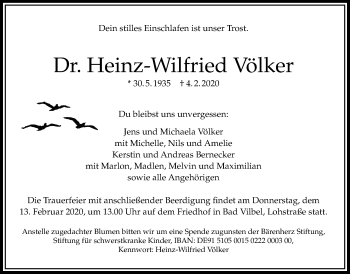 Traueranzeige von Heinz-Wilfried Völker von Bad Vilbel/Karben