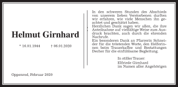 Traueranzeige von Helmut Girnhard von Giessener Allgemeine, Alsfelder Allgemeine